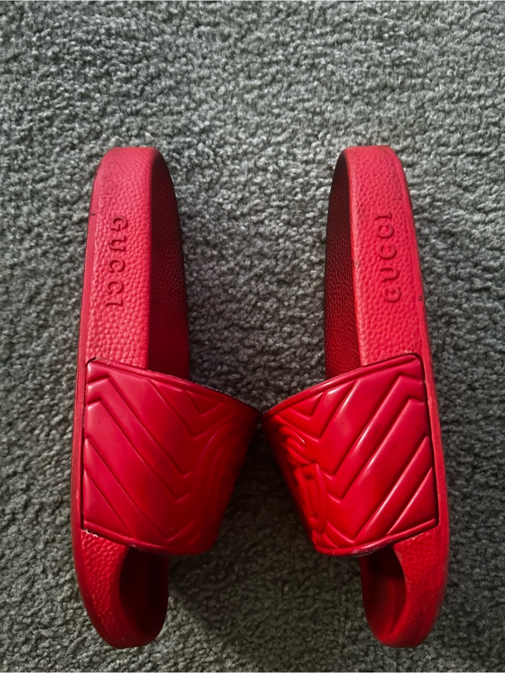 Red Embossed Logo Slide Sandals - Picture 9 of 13